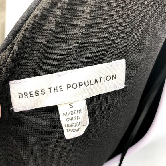 DRESS THE POPULATION Sequin Ruffle Slit Maxi Dress Small Black Leopard NWOT - Picture 7 of 7